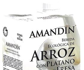 Amandin Bebida de Arroz con Plátano y Fresa Eco 1 litro x 12 bicks Amandin